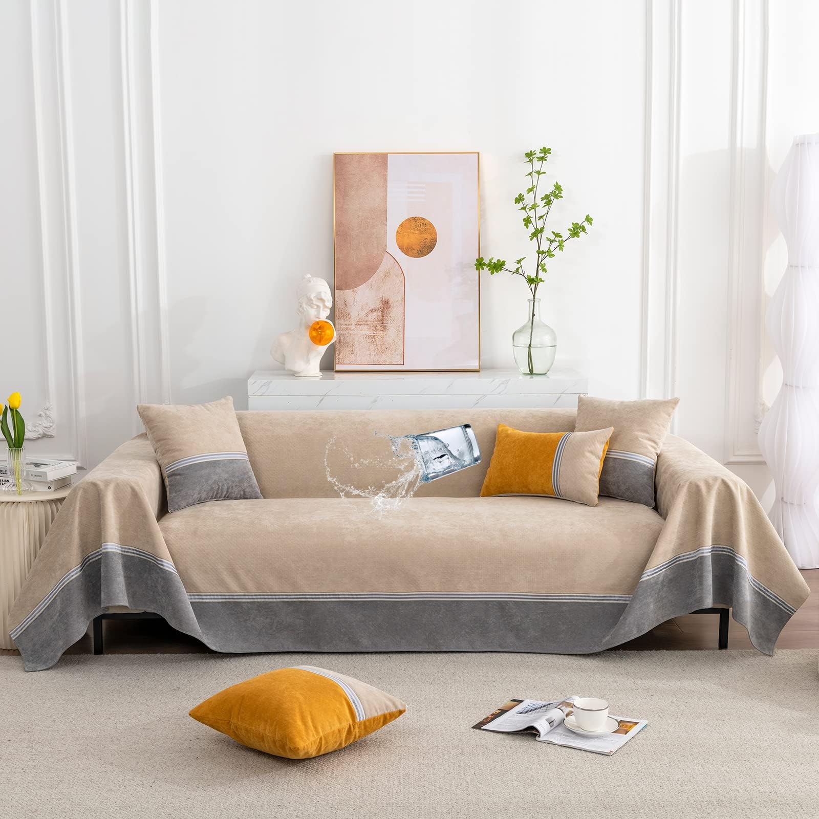ROOMLIFE Premium Corduroy Waterproof Leakproof Sofa Covers Multi-Function Furniture Cover Non Slip Sofa Slipcovers Durable Couch Cover for Dogs Cats Home pet Couch Protector,71x134'', Khaki, X-Large