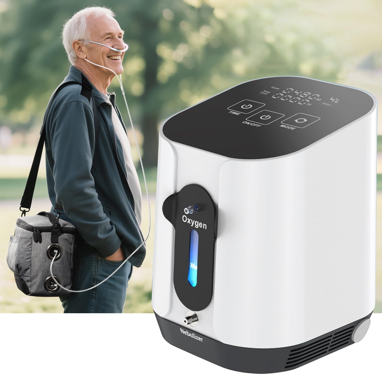 Mobil Sauerstoffkonzentrator, Sauerstoffgerät für Zuhause 1-4L/min, Konzentration 90%, 24-Stunden-Zyklusarbeit für Autos, Ausflüge und Reisen (Anleitung in Deutsch)