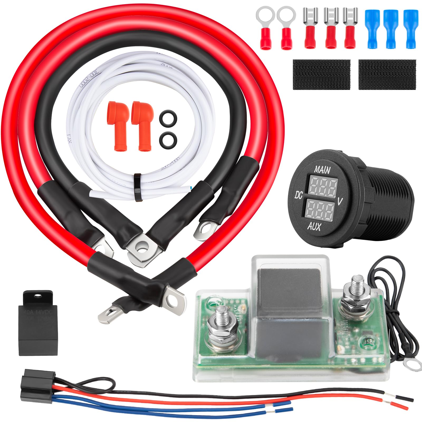 Drieaco 12V UTV Dual Battery Isolator Connect & Monitor Kit with LED Digital Double Voltmeter Fit for Honda Pioneer 1000/700/500, Replace #UTV-SBI-CM, Dual Battery Isolator Kit