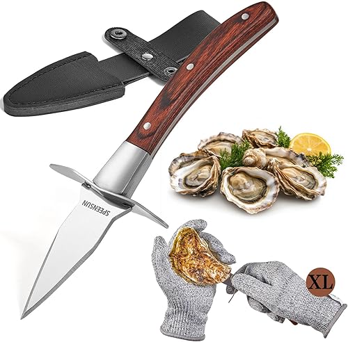 Miniatura 8 de Cuchillo de shucking de ostras, desgranador de ostras, juego de 2 cuchillos de ostra resistentes con mango de madera cómodo, kit de shucking de Rojo