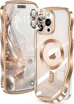 US Military Evolution Durability CD Ring Cute Wave EdgeiPhone 15 Pro Case Full Camera ProtectionMagSafe CompatibleCamera Film Strong Magnet Shock Absorption TPU+PC Plating Soft Yellowing