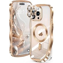 [CD Ring & Curly Wave Edge] for iPhone 15 Pro Case, 2025 Upgraded [Full Camera Protection] [Compatible with MagSafe] Plating Soft Non-Yellowing Clear Case for 15 Pro 6.1 " Men Women ,Titanium Gold