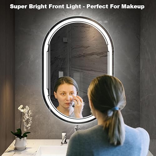 Miniatura 9 de M LTMIRROR Espejo de baño iluminado con altavoz Bluetooth espejo LED inteligente montado en la pared 3 luces de ajuste antivaho botón táctil