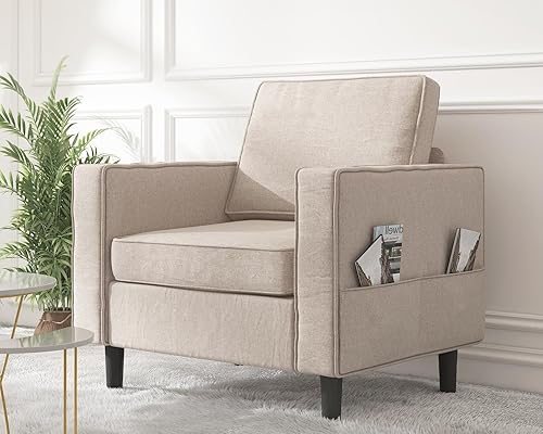 Mjkone Moderno sofá individual para sala de estar, sillón tapizado con 2 bolsillos de almacenamiento, sofá de 1 plaza tiene marco y patas de madera