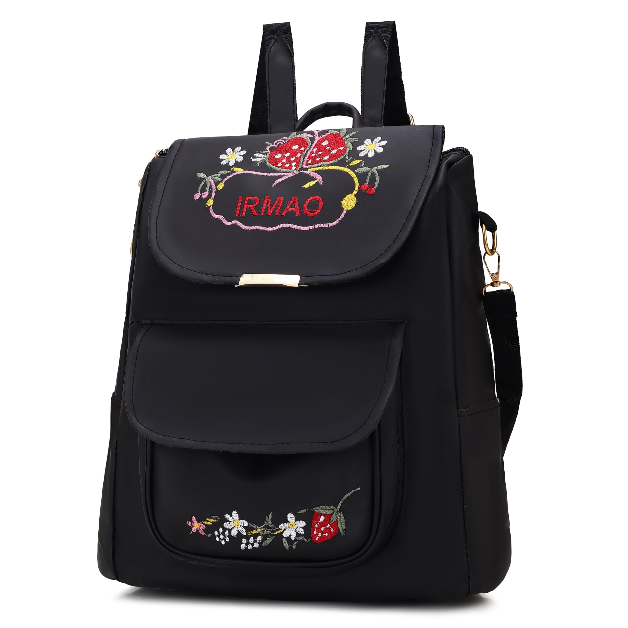 Women's Embroidered PU Leather Backpack | Stylish College Bag for Women & Girls | Multi-Purpose Office, Travel & Casual Backpack with Shoulder Straps (Strawberry)-image-45
