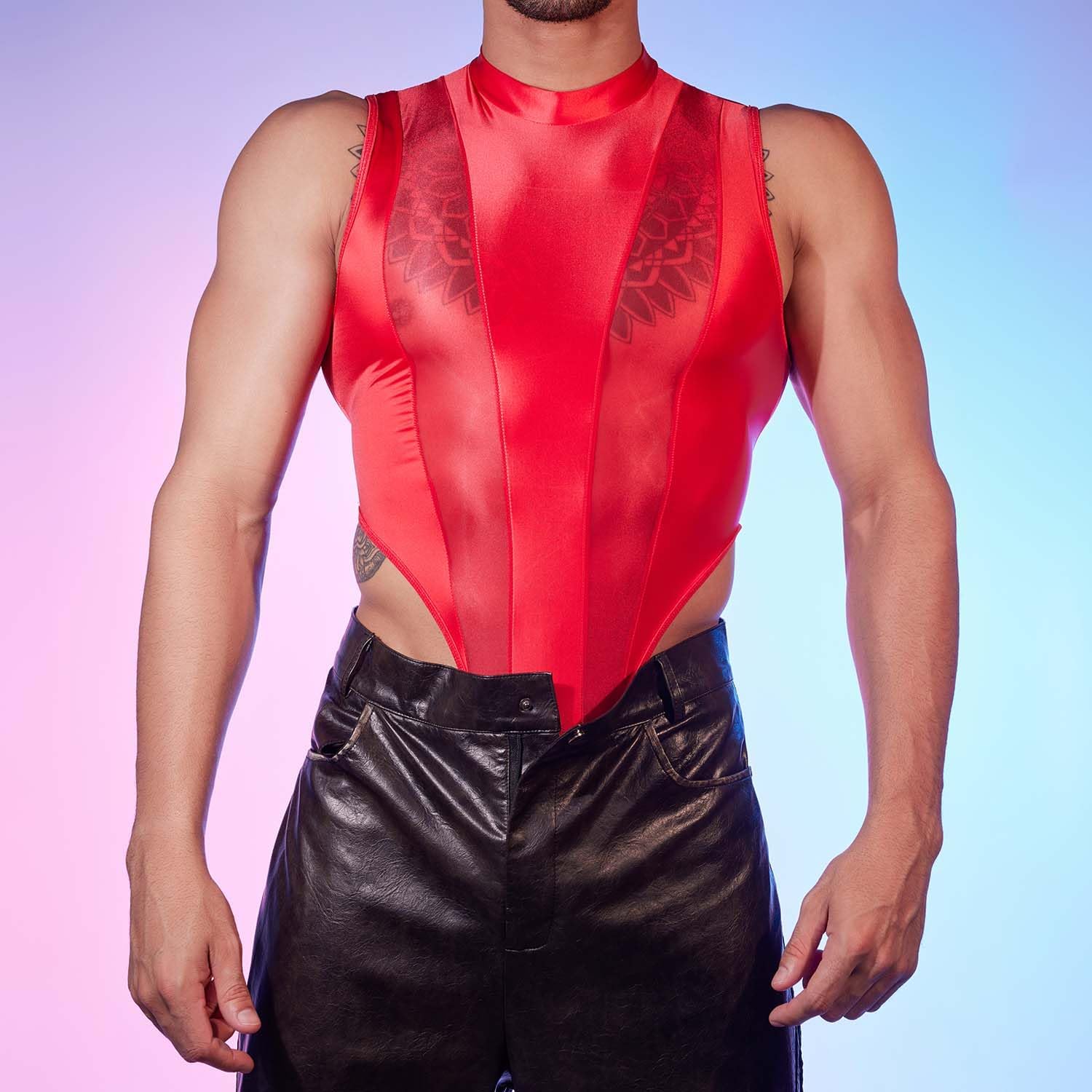 Mens Sexy Lingerie Thong G-string Mesh Crop Tops Sissy Bodysuit Wrestling Singlet Jumpsuits Shapewear Underwear - Image 2