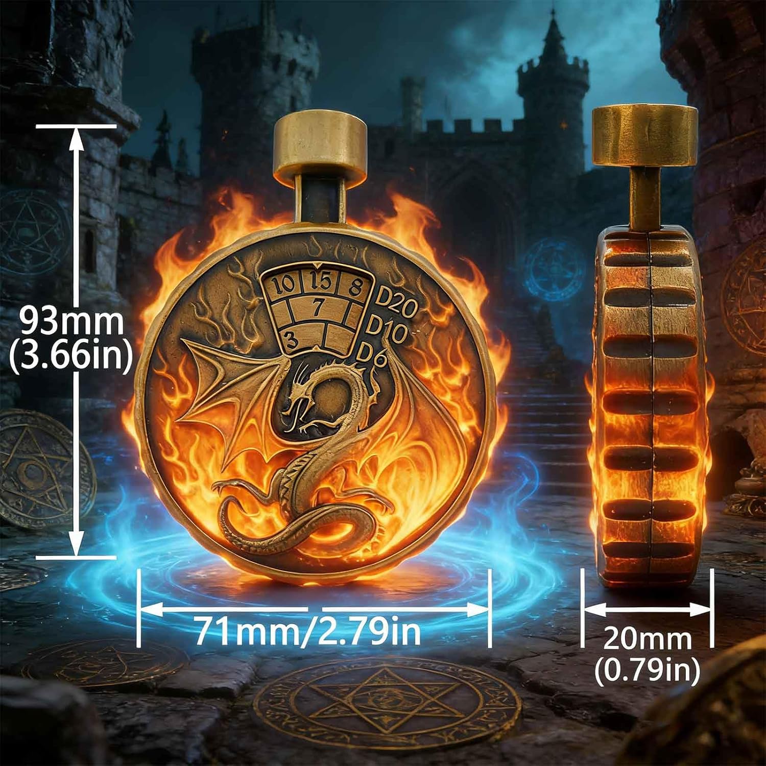 Press-Type Roulette Dice Spinner 4.0, Randomand Precision Read DND Dice, Full Zinc Alloy Housing Metal DND Dice, Include Gift Case for DND Dice Set, RPG Role Playing Table Game Gifts (Ancient Gold)