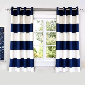 DriftAway Navy Striped Room Darkening Curtains Patriotic Horizontal Stripe Classic Grommet Drapes for Bedroom Living Room Thermal Insulated Panels for Boys Kids Holidays July 4th Labor Day