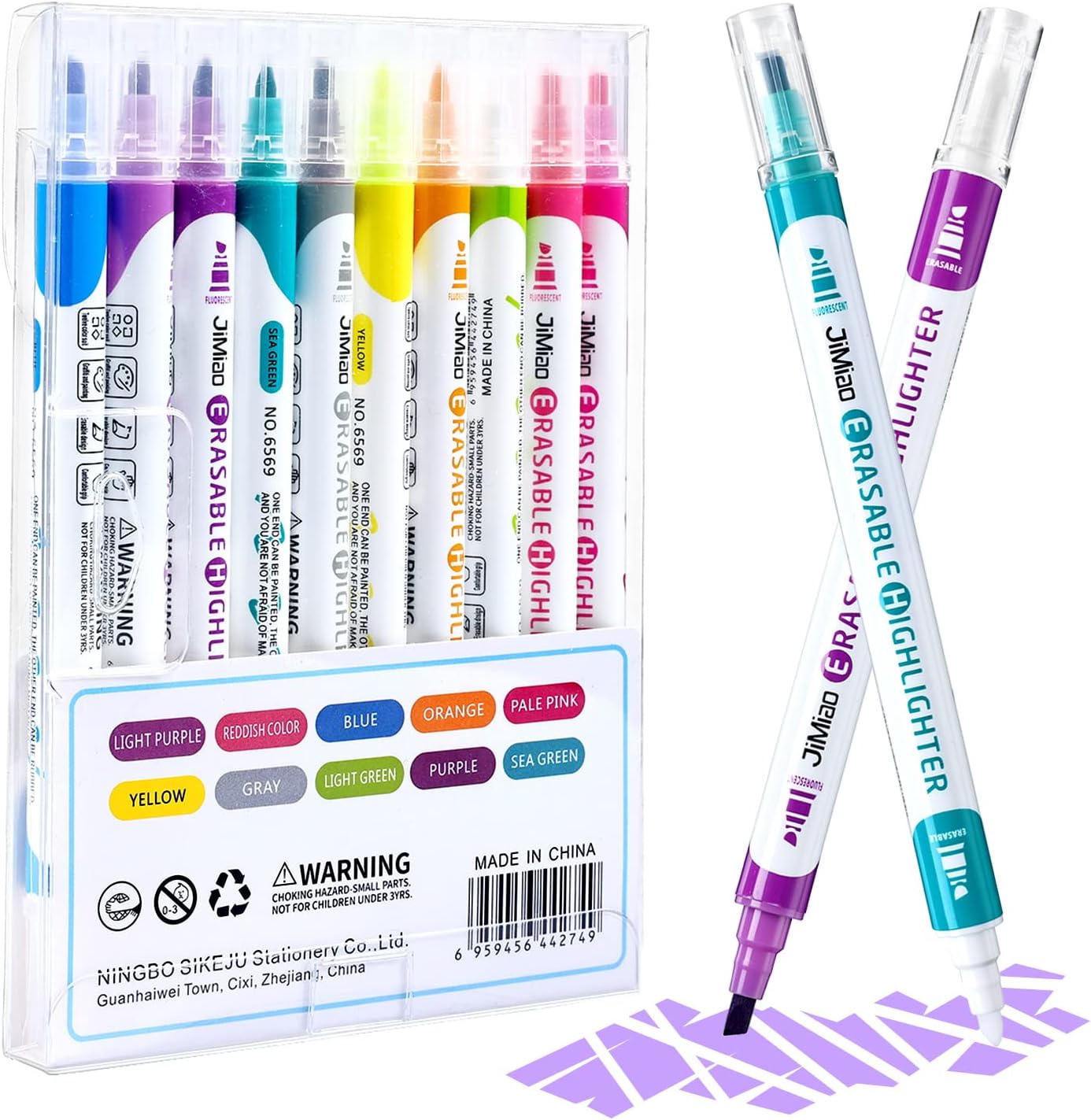 BBLIKE Erasable Highlighters Pen, Dual Tips Marker Pen 10 Colours