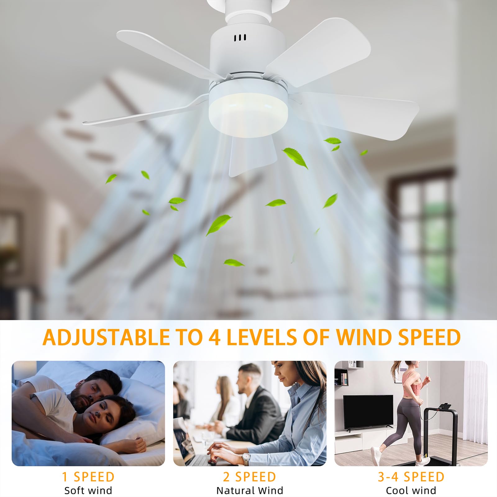 GEADI Screw in Ceiling Fan Light, Dimmable LED Ceiling Lamp Fan for Bedroom E27 Socket with Remote Control - Image 4