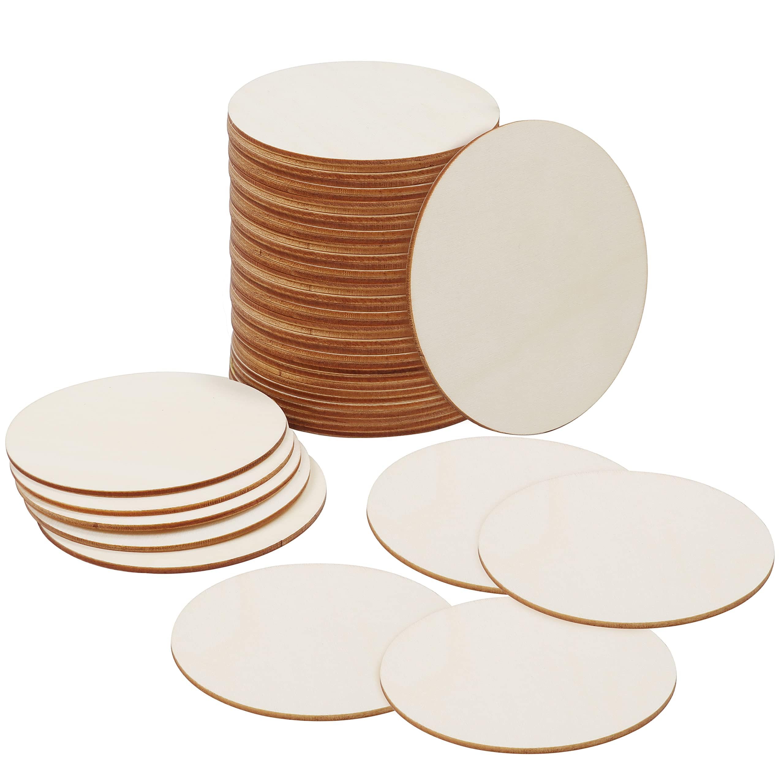 Belle Vous Beige 50 Pack Wooden Coasters (50 Pack) - Unfinished Wood Slices/Discs For Crafts - Pyrography Wood Blank Circles For Crafting, Coasters And Home Decor