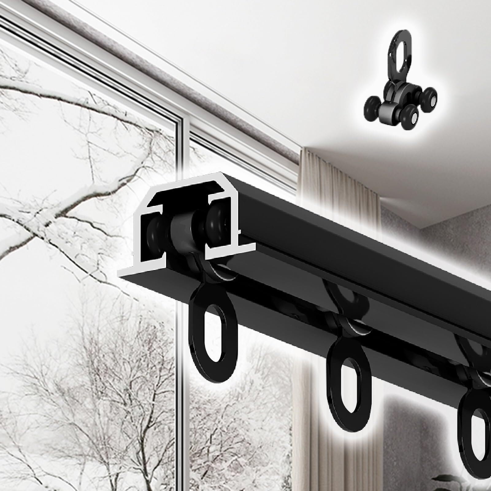 Kit de rails de rideaux occultants – Tringle encastrée en alliage d'aluminium avec supports cachés pour une action coulissante fluide – Idéal pour le salon et la chambre à coucher