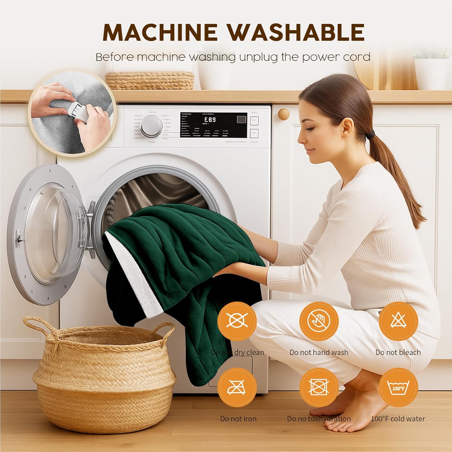 HYLEORY Heated Electric Blanket Throw 50"x60" Soft Fleece & Flannel with 5 Heating Levels & 3 Hours Timer Auto Shutt Off, ETL Certified, Washable，Heated Blanket for Body-Dark Green - Image 9