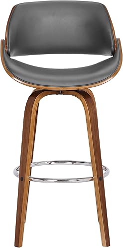 Miniatura 98 de Armen Living Jayden - Taburete de bar moderno giratorio de piel sintética gris y madera de nogal de 26 pulgadas para encimera de isla de cocina