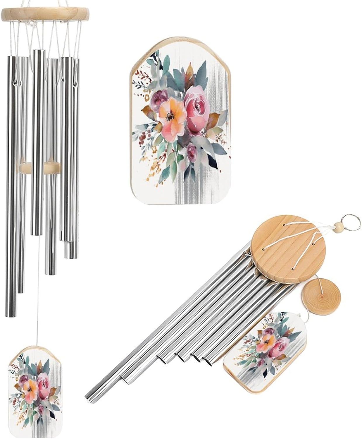 Outdoor Wind Chimes, Watercolor Floral Corner Printed Wind Chimes,Simple Wind Chimes,Curtain Wind Chimes for Home Decoration