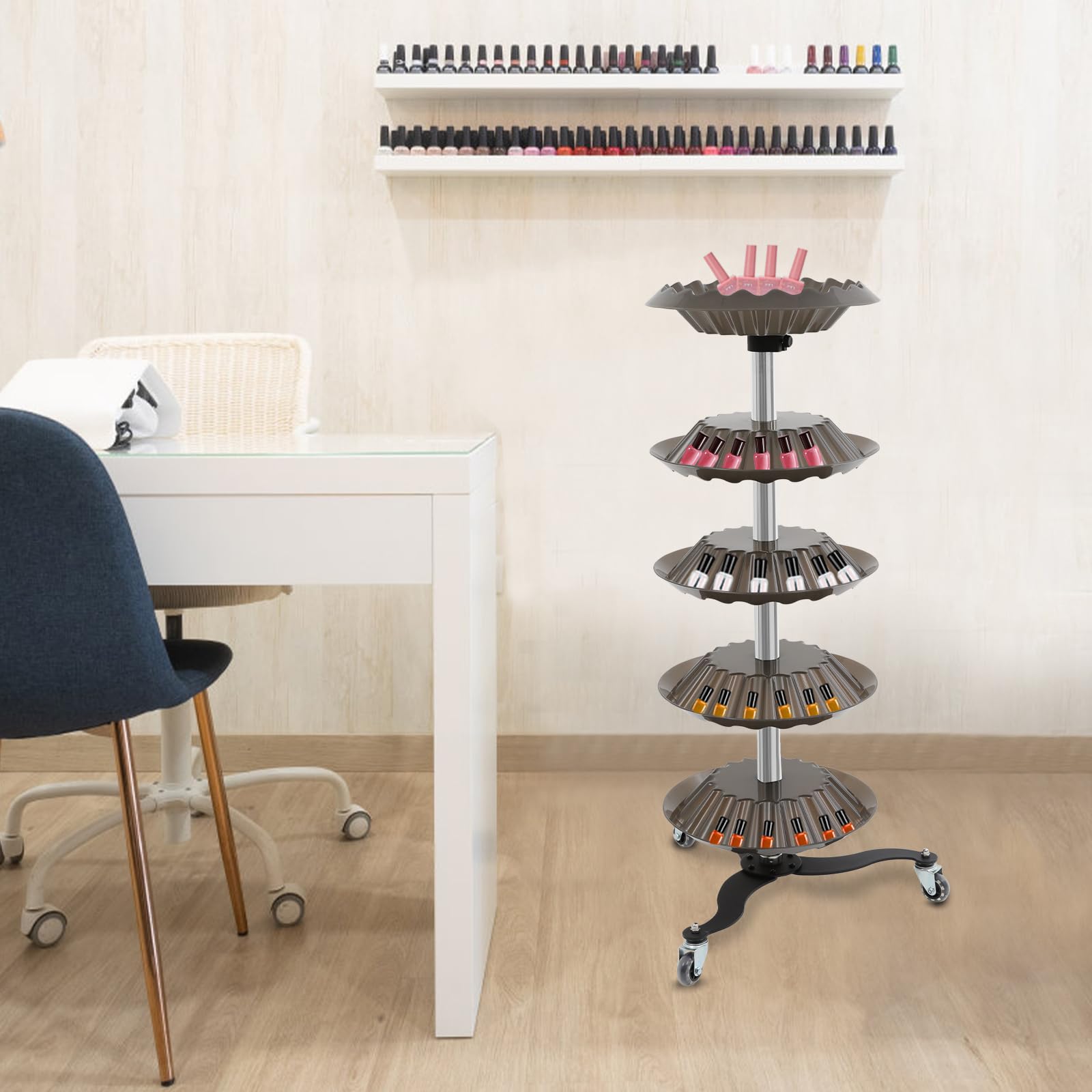 Supporto girevole per smalti a 5 livelli con ruote, per salone e casa | Girevole a 5 livelli con ruote: facile movimento e accesso