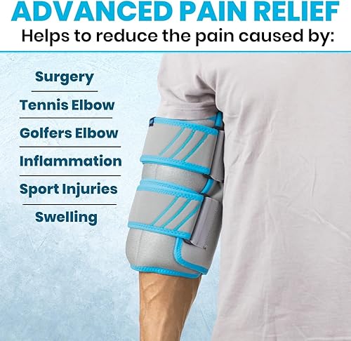 Miniatura 5 de Vive Bolsa de hielo para codo, bolsa de hielo de gel ultra frío para lesiones reutilizable, soporte de compresión para terapia de fríocalor,