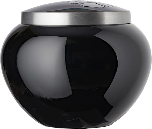 Pet Urn - Memorial Cremation Pet Urns for Dog and Cat Ashes, Hand Carved Mia Series Urn for Pets up to 25 lbs (Small, Ebony, Double Pewter Paws)