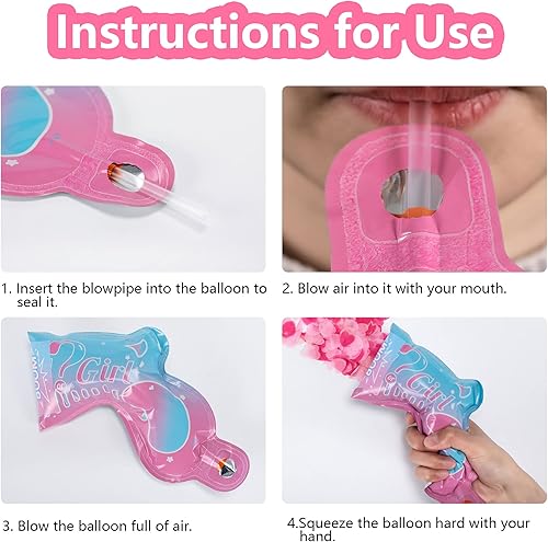 Miniatura 4 de Pistola de felicitación con globos de confeti para revelación de género, para él o ella (juego de 5) suministros de fiesta para bebé niño o niña (5