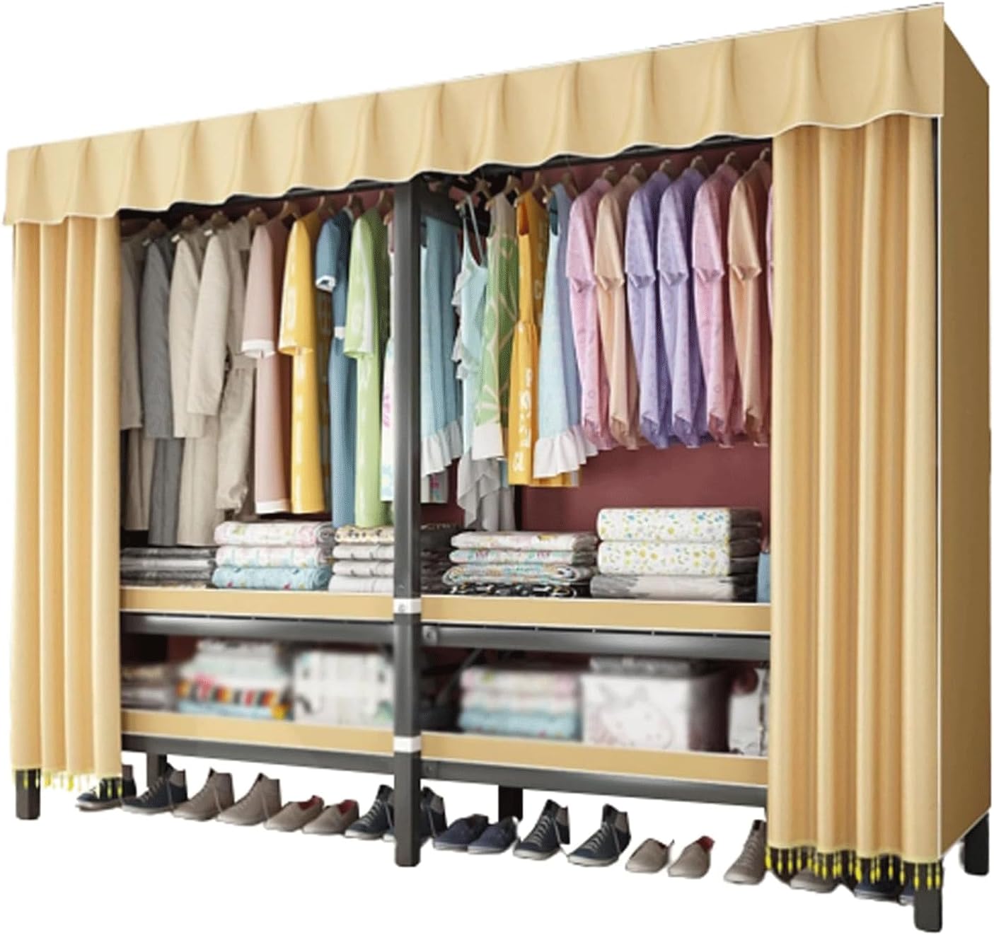 Large Closets Foldable Wardrobe Closet Steel Large Closet 130cm/150cm/180cm Clothes Closet for Bedroom Hanging Fashion Portable Closet Space-Saving