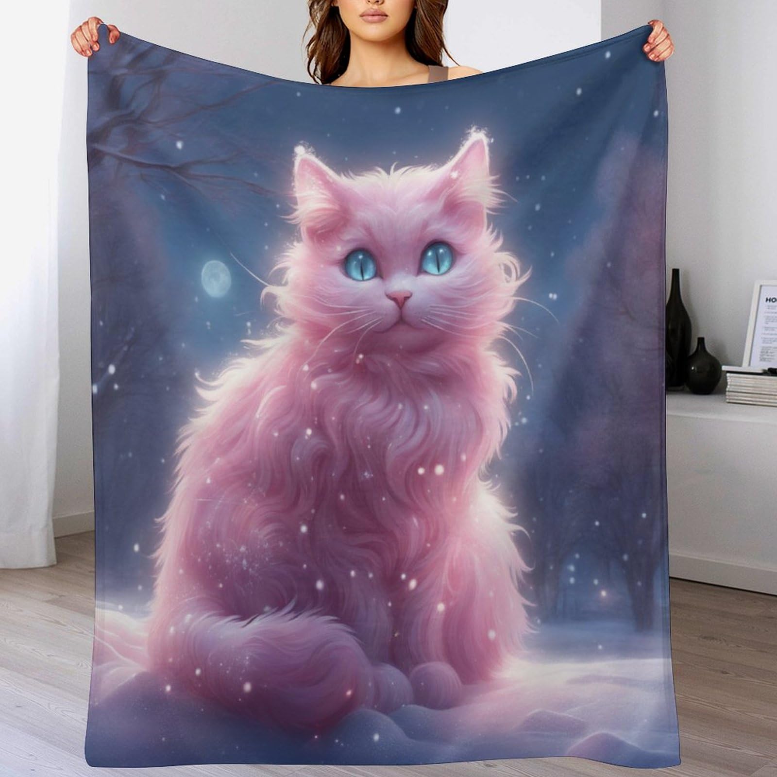 Couverture polaire chat mignon en flanelle douce de 100x130cm