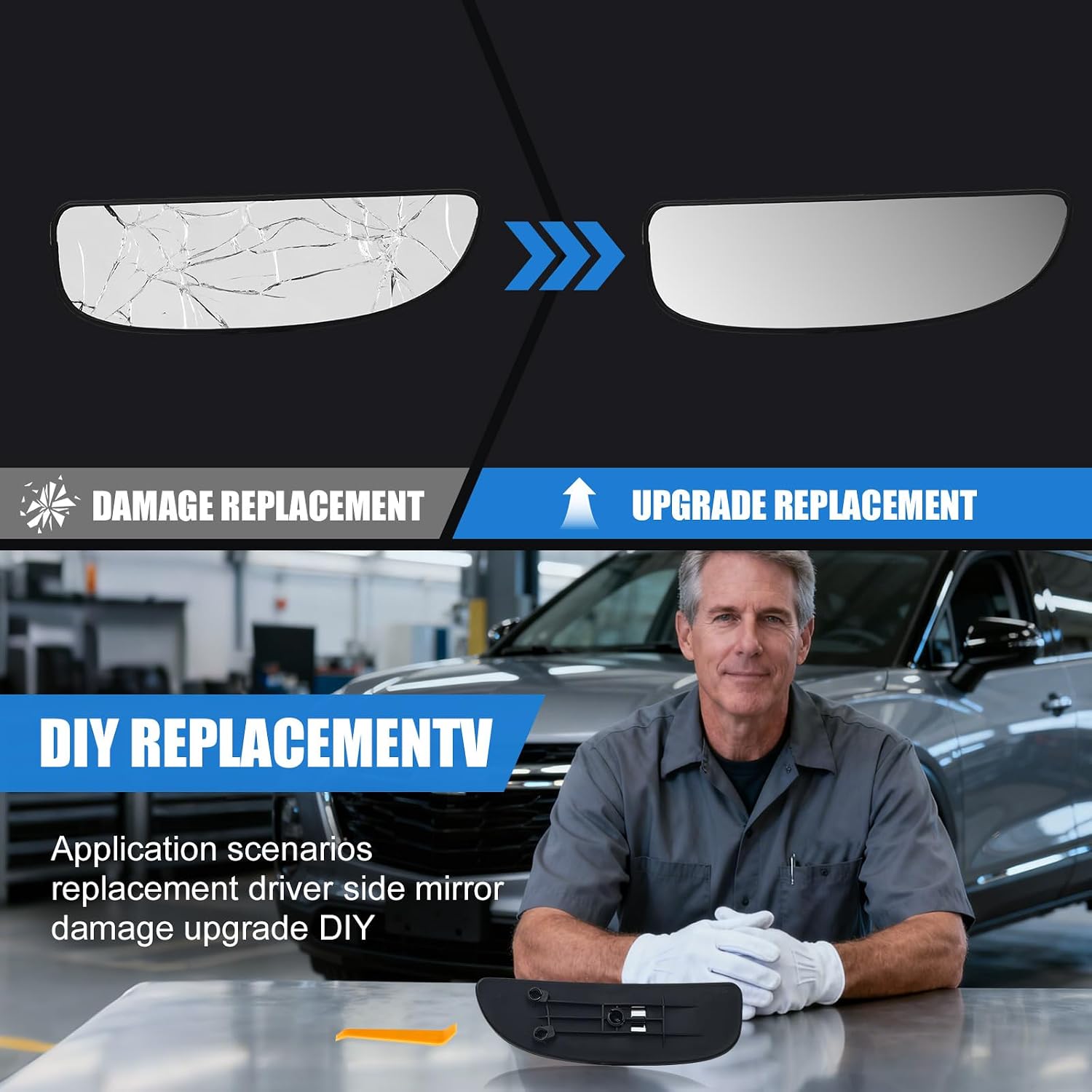 Passenger Side Lower Mirror Glass Replacement Compatible with 1999-2007 Ford F250 F350 F450 F550 Super Duty & 2000-2005 Excursion - Right Convex Towing Lens Mirror Glass, NON-Heated
