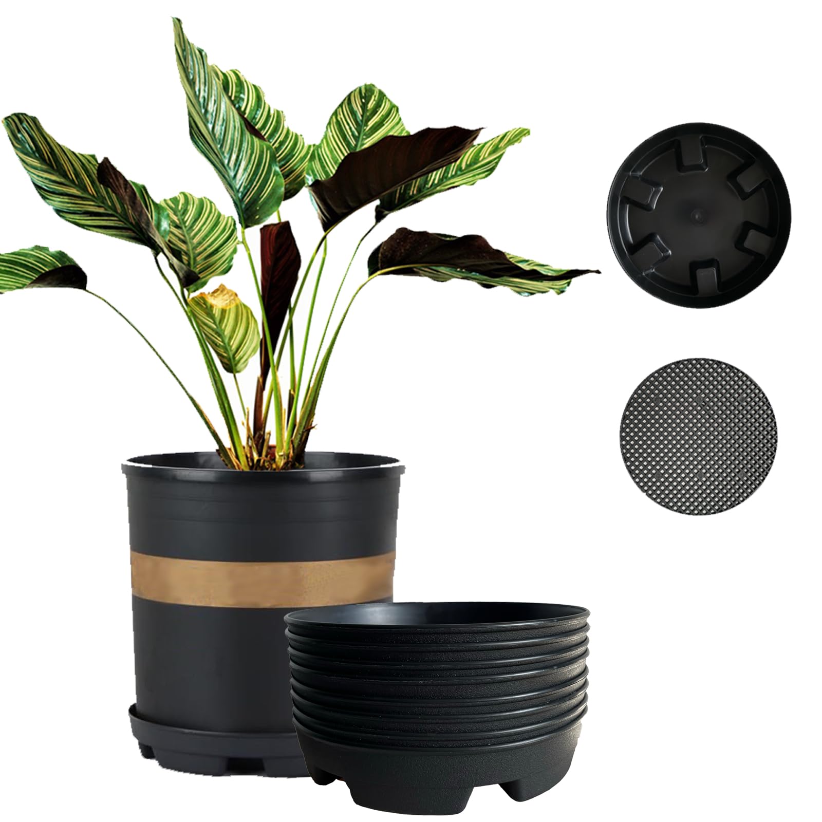 Kindo Gindo 8 Pack 5.3” 3-in-1 Plant Saucers Trays for Indoor Outdoor Flower Planter Pot Heavy Duty Plastic Water Drip Catcher PanSelf Watering Planter Insert Devices for Hanging Basket