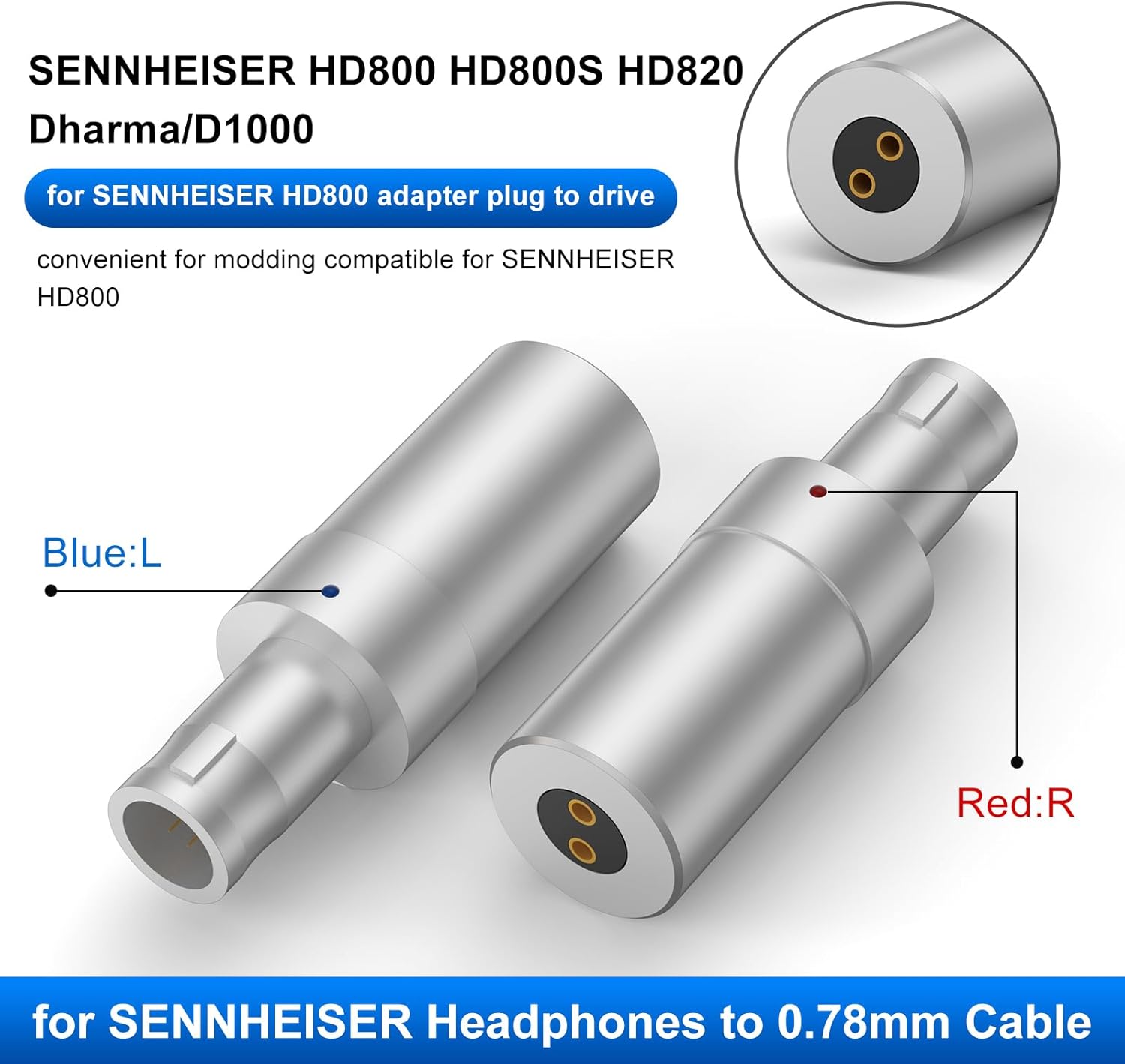 okcsc HD800 Male to 2 Pin Headphone Adapter for SENNHEISER HD800 HD800S HD820 Dharma D1000 HD600 HD650 HD660S Durable High Purity Exquisite Craft High End Audio Conversion 2 Pin Female 1 Pair Silver