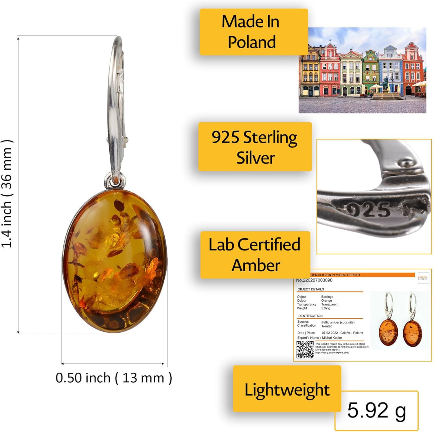 Amber Earrings - French Leverback Honey Oval Baltic Amber Dangling Earrings "Lois" - Sterling Silver Jewelry Collection