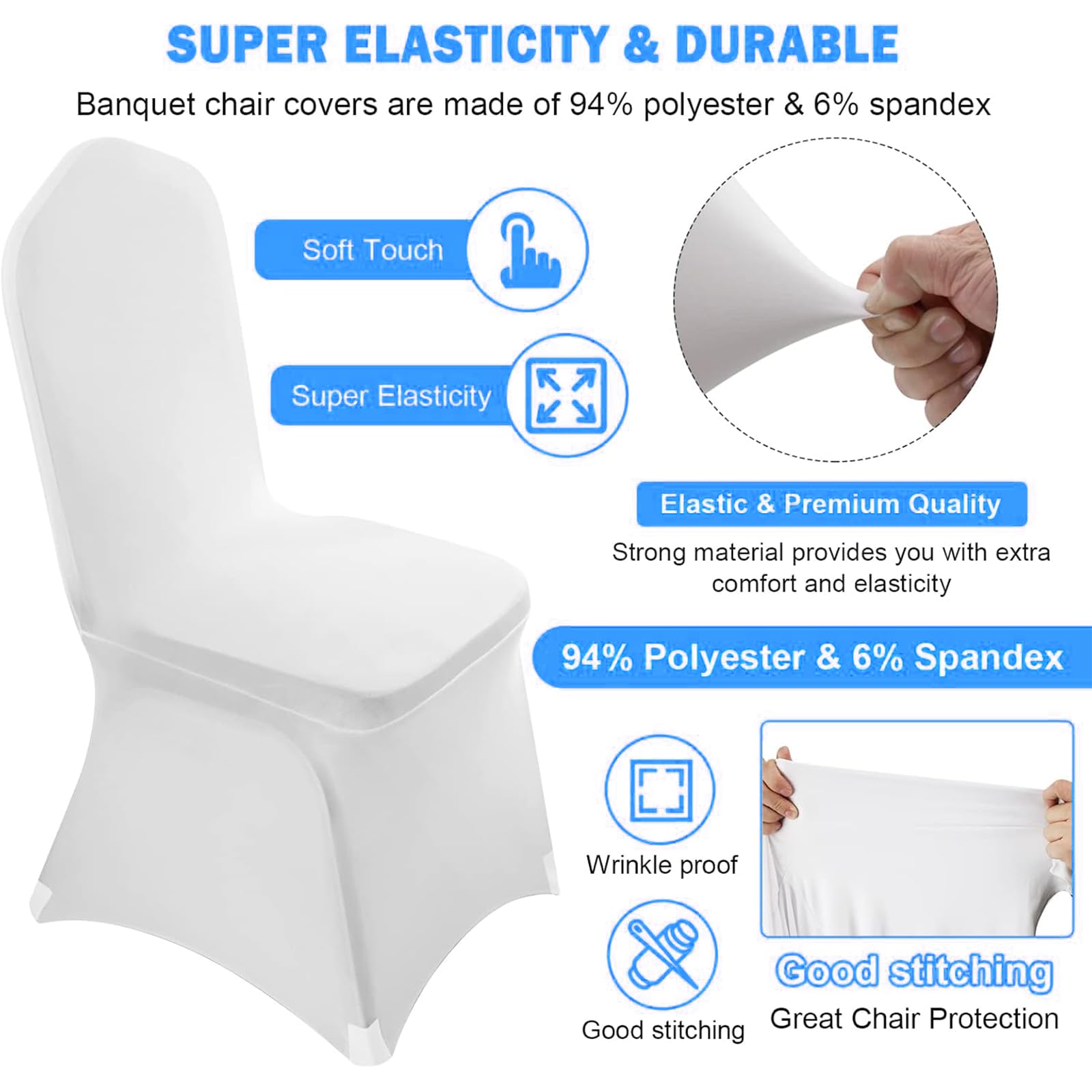 50 Pezzi Coprisedia Spandex Elastico, Copertura Elasticizzata per Sedia Decorativa per Matrimoni Feste Pasti e Banchetti