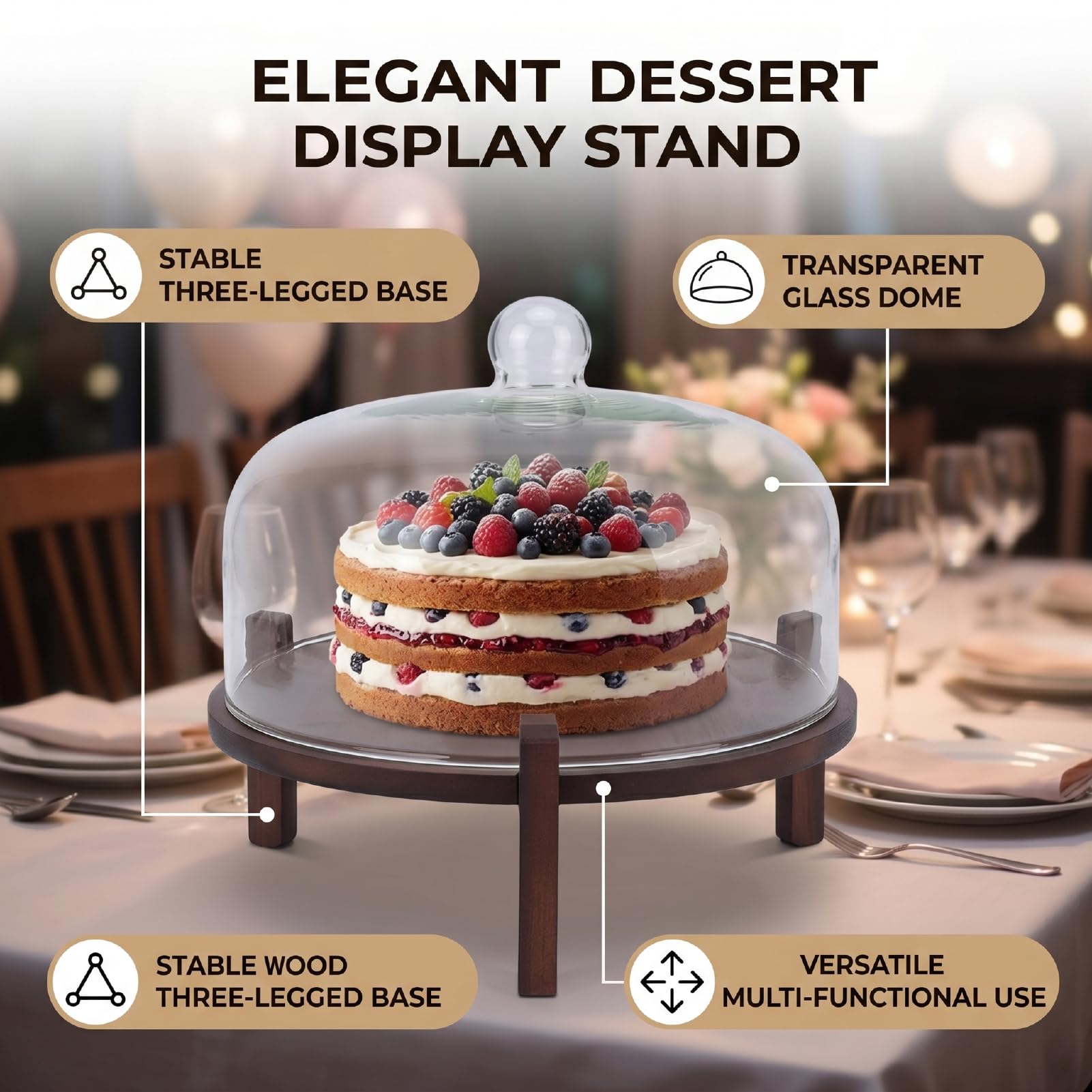 Pssopp Kuchenständer aus Holz mit Deckel, 27,9 Cm, Runder Kuchenständer, 2-in-1-Desserttisch-Präsentationssockel für Käsechips, Dips, Backen, Geburtstage, Küchenpartys, Hochzeiten