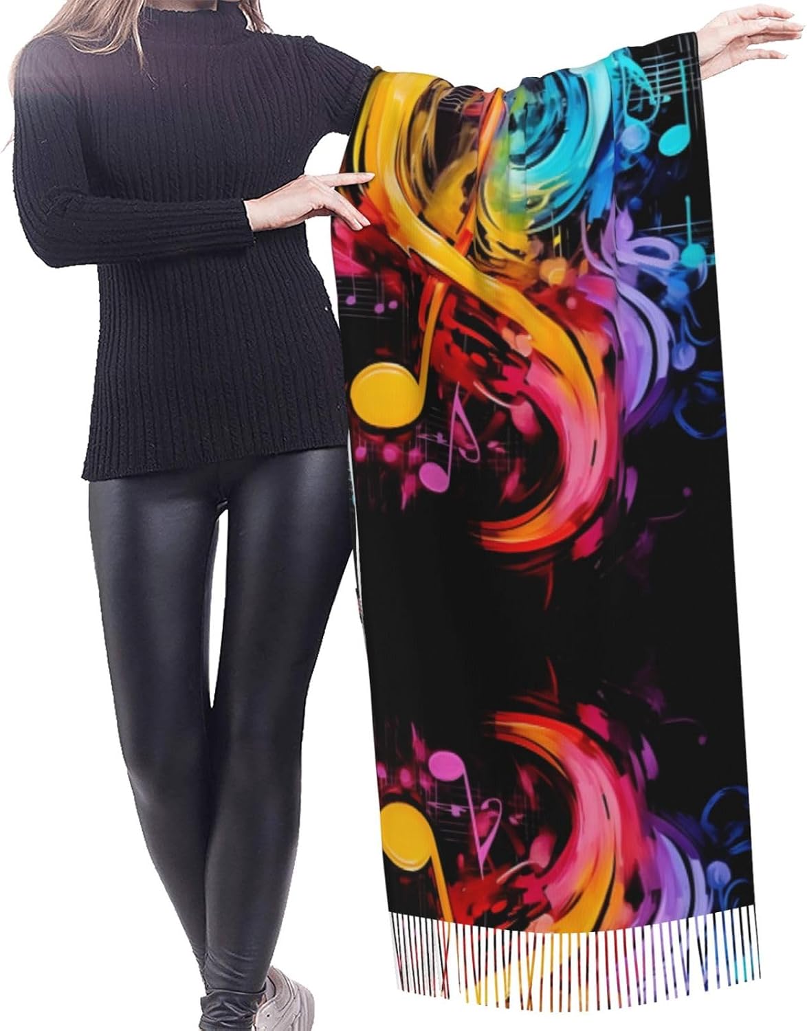 Colorful Music Notes Soft And Lightweight Shawl,Tassel Scarf image 2