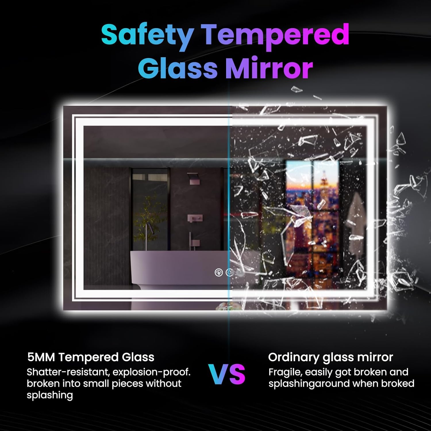 LED Mirror for Bathroom, 77"X36" with 8 RGB Backlit +3 Front Lit (Adjustable Individually), Anti-Fog, Large Lighted Bathroom Vanity Mirror for Wall,Shatterproof,Memory Function,Tempered Glass