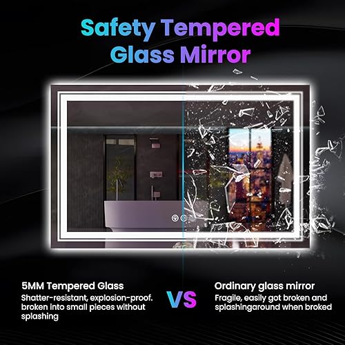 Miniatura 8 de Espejo LED para baño, 72 x 32 pulgadas con 8 retroiluminación RGB + 3 luces delanteras (ajustables individualmente), antiniebla, espejo de tocador