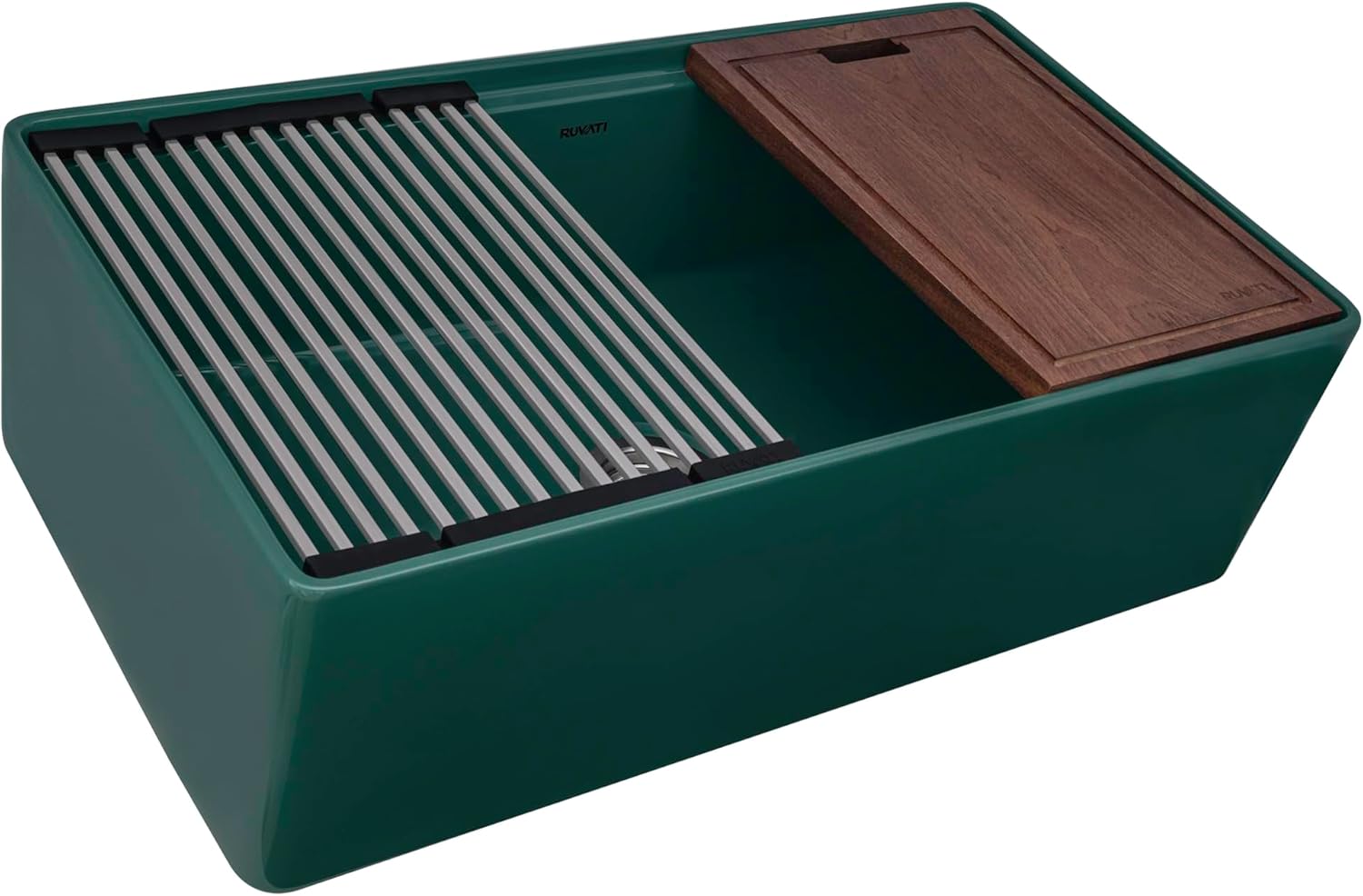 Ruvati 33 inch Fireclay Workstation Emerald Green Farmhouse Kitchen Sink Apron Front Single Bowl - RVL2387EG