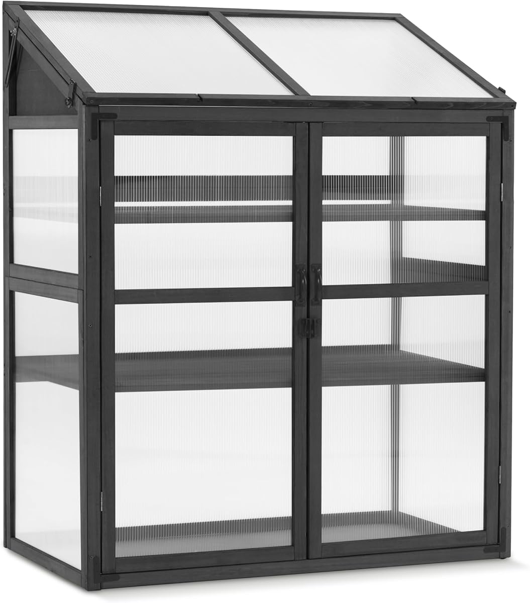 Invernadero Macrout Cold Frame, gabinete de madera con estantes 1344 (gris oscuro)