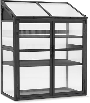 Macrout Cold Frame Greenhouse, Large Wooden Greenhouse Cabinet, Garden Cold Frame with Adjustable Shelves for Outdoor Indoor Use, 1344 Dark Grey
