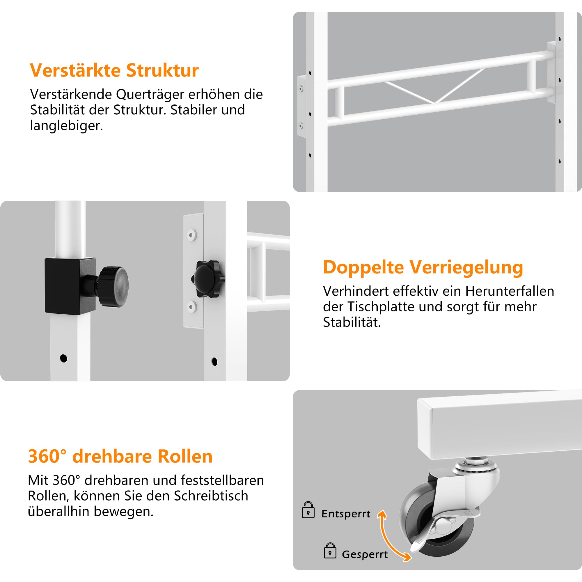 HOMIDEC Höhenverstellbarer Schreibtisch mit Rollen, Tisch Computertisch Stehpult Schreibtisch Höhenverstellbar für Walking Pad Laufband für Zuhause, PC Tisch Klein für Home Office, 80 x 40 cm, Weiß