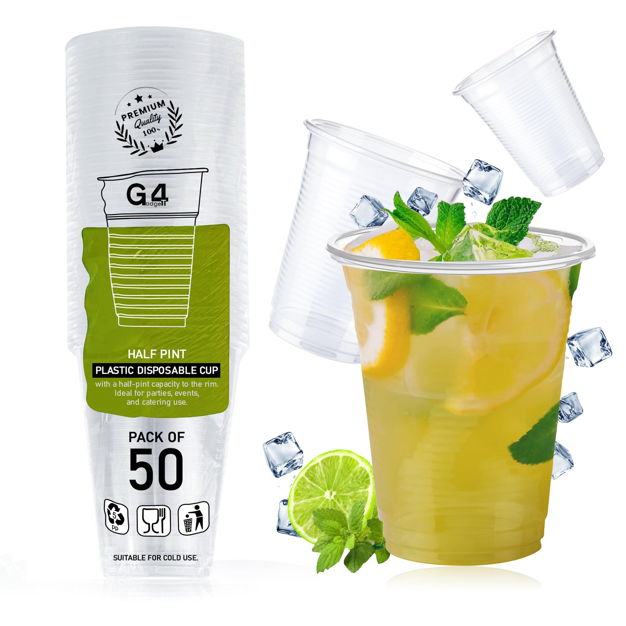 G4GADGET 50x 180ml Plastic Disposable Cups – Clear Drink Cups for Office, Picnics, Parties, Travel & Everyday Use | Ideal for Juice, Tea, Soft Drinks, Water & More