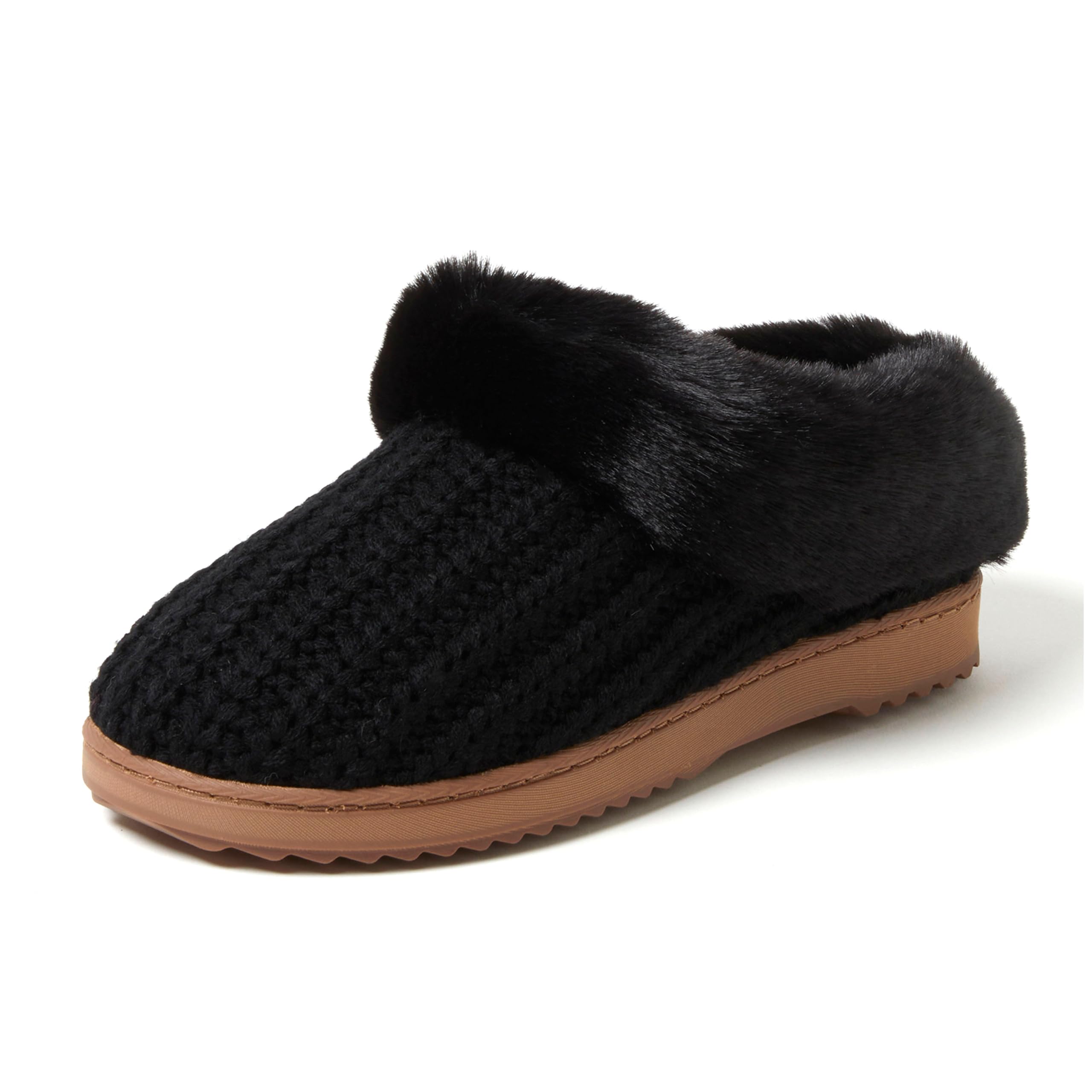 Dearfoams Women's Memory Foam Cozy Soft House Slippers Gifts for Women Hannah Knit Clog House Shoes