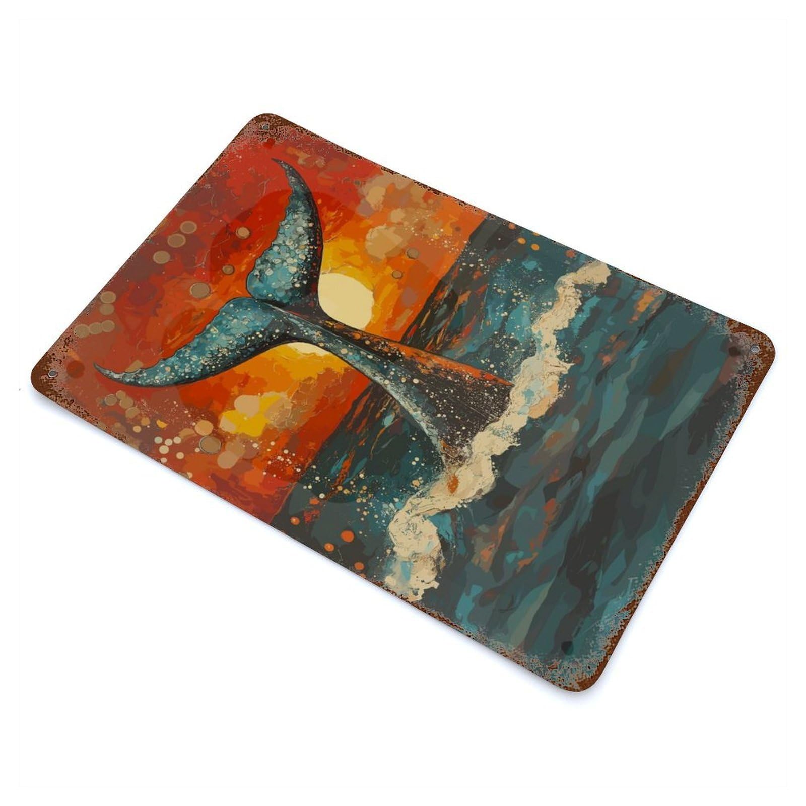 Whale Tail at Sunset Retro Metal Sign 11.8"x7.9", for Pub, Kitchen And Man Cave Decor, Retro Wall Decor