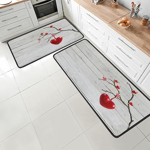 Vista 38 de GUYOS Tapete de cocina con patrón de limón vintage, acolchado, antifatiga, juego de 2 piezas, duradero, resistente a las manchas, parte inferior