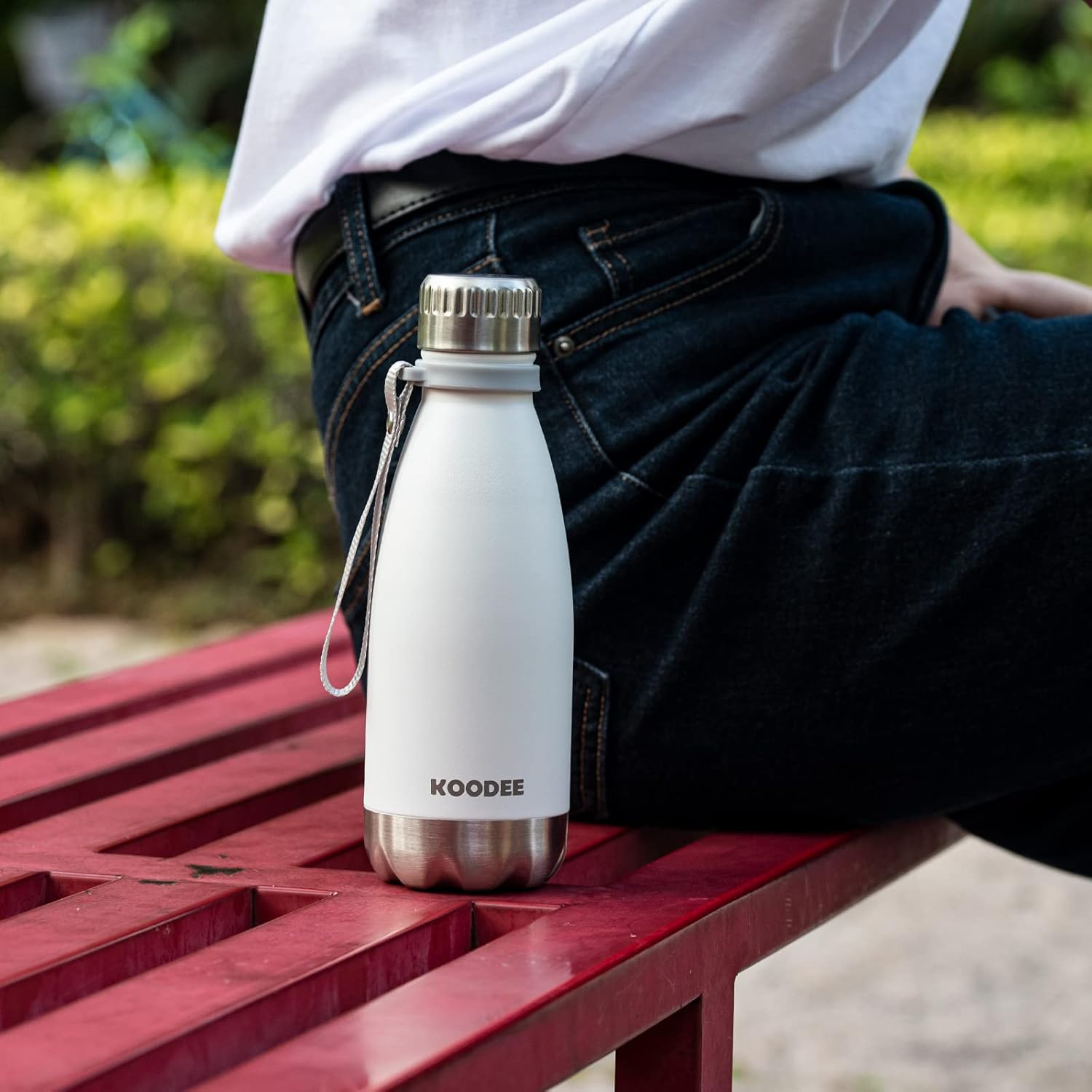 koodee 12 oz Stainless Steel Water Bottle for Kids, Double Wall Vacuum Insulated Flask Cola Shape Metal Water Bottles for School (White) - Image 7