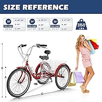 Vista 5 de Triciclos para adultos de 7 velocidades, bicicletas de 3 ruedas de 24/26 pulgadas, bicicletas de tres ruedas de crucero con canasta grande
