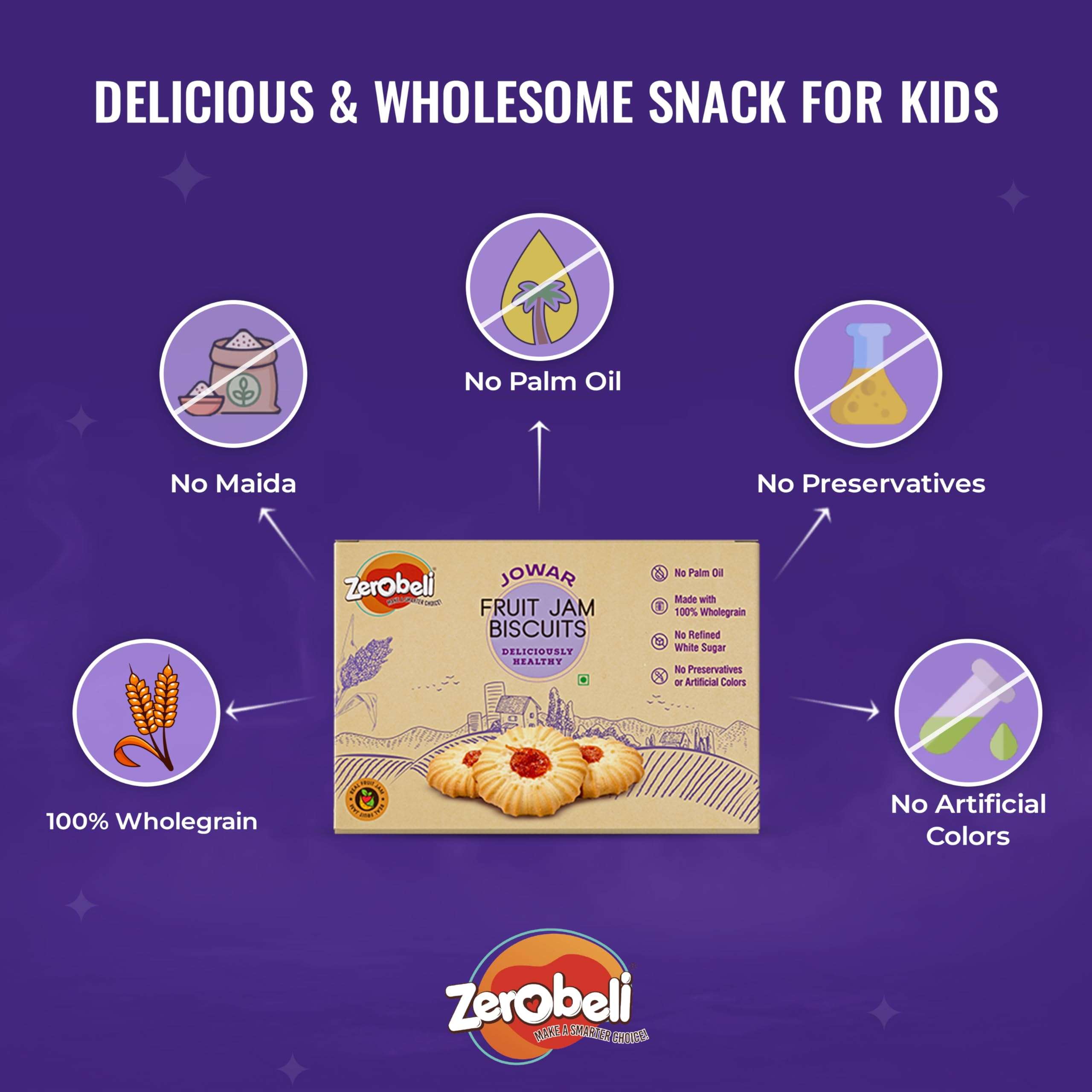 Zerobeli Jowar Fruit Jam Biscuit 350g |Premium & Healthy Snack | Perfect Snacks for kids | Tea-Time Treat | Delicious & Crunchy Biscuits | No Maida, No Preservatives | High in Fiber & Protein - Image 3 thumbnail
