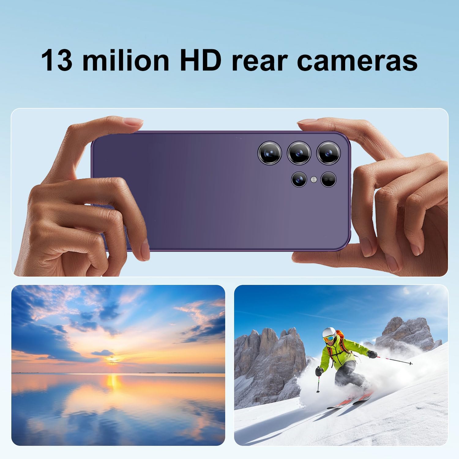 Unlocked Cell Phones with 3G+32G(Expandable to 512G), 6.52inch Smartphone Dual Sim, 5MP+13MP Camera, 3800mAh Battery Android Phone, 4G LTE/TDD Cellphone (purple-500)