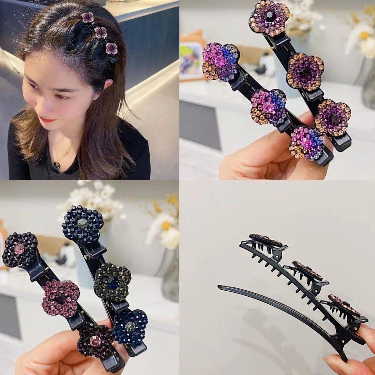 ラインストーン付きヘアクロークリップ Amazon | きらめくクリスタルストーン編み込みヘアクリップ、編み込み