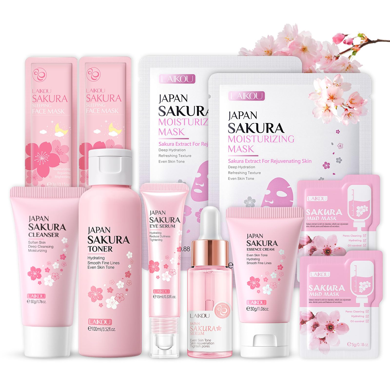 ShefaveSakura Skin Care Set, 11-Step Skin Care Kit Cleanser, Toner, Repair Cream, Hydrate Face Moisturizers, Breakouts & Enlarged Pores Face Kit