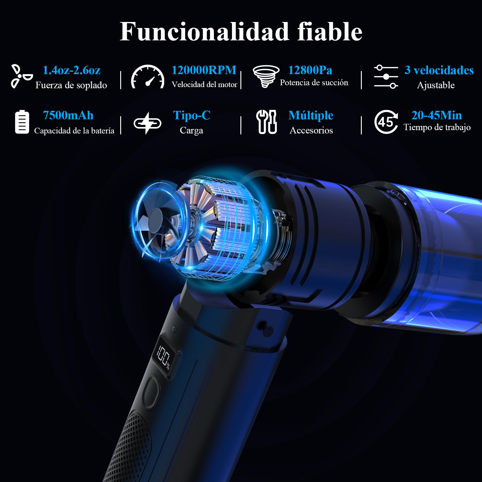 Minthouz Mini Aspiradora de Mano 3 in 1 Multifunción 120W Soplador de Polvo Eléctrico 12800PA, USB 7500mAH Aspirador Coche Potente,para el Hogar Mascota/Ordenador/Teclado