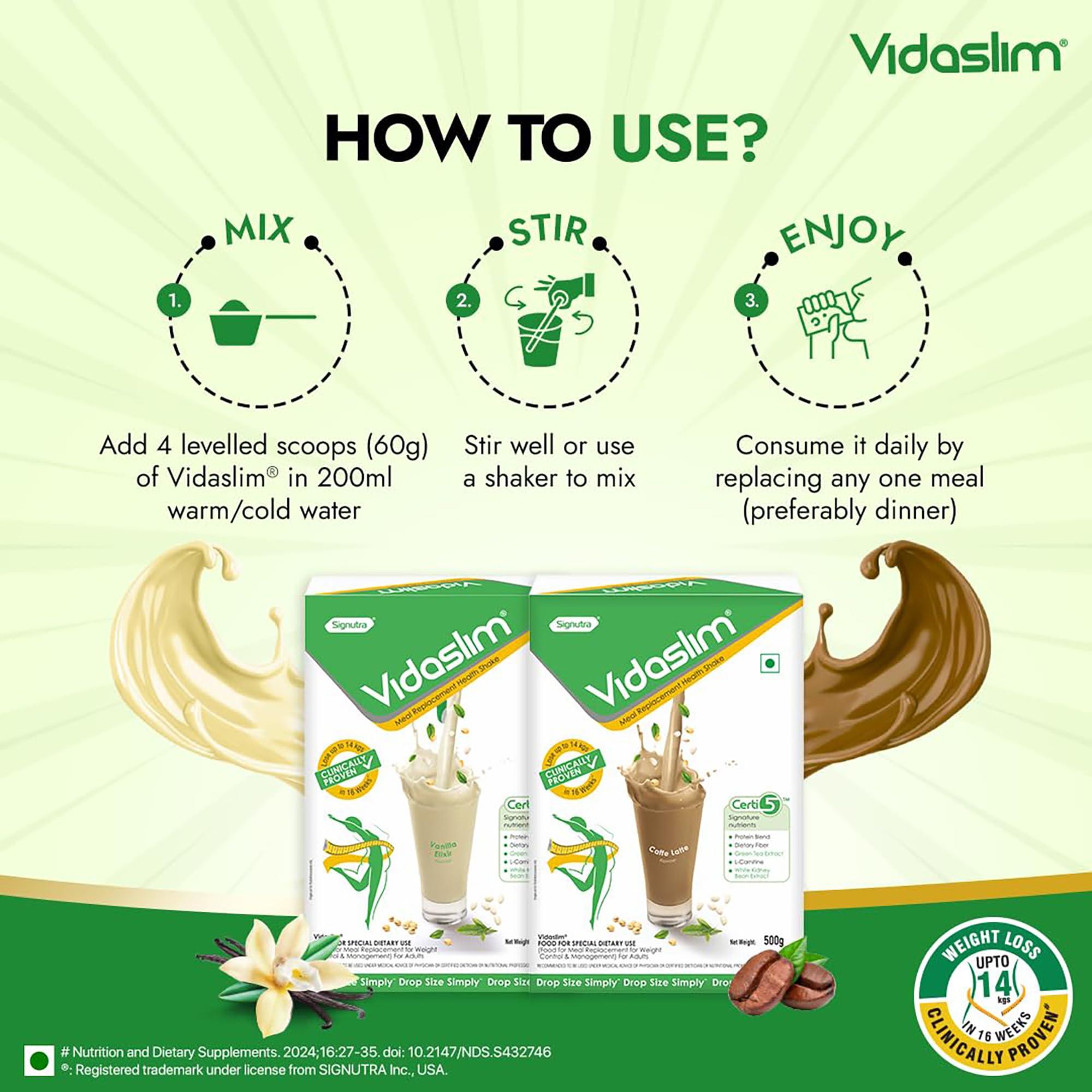 Vidaslim Vanilla Elixir 500g - Protein Powder For Men & Women Weight Control & Management | Clinically Proven Meal Replacement Protein Health Shake | No Added Sugars | 22.8g Protein Per Serve | Green Tea & White Kidney Bean Extracts | 4